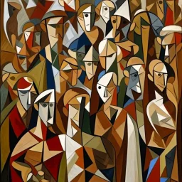 picasso cubism crowd of people brown