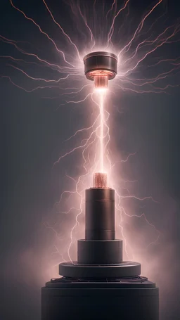 a photorealistic, 8k, ultra realistic, ultra detallado, tesla coil con visible rayos eléctricos, hombre que levita en el aire