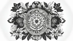 Beautiful monochrome tribal vector illustration with black floral frame isolated on the white background