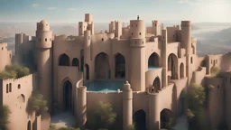 a group of people standing on top of a castle, a detailed matte painting by Ricardo Bofill, behance contest winner, qajar art, matte painting, vray tracing, matte drawing