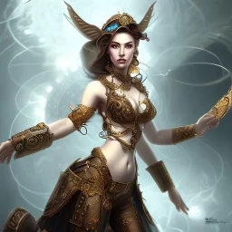 steampunk, beautiful female monk, falling from heaven, long hair, full-body