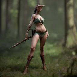 franz frazetta styl, cute elf hunter in the forest clearing