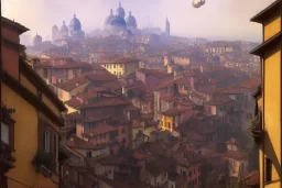 Cats cats on rooftops +colorful Italian town on sea+bologna+genoa street+Italian medieval town++alphonse mucha, greg rutkowski,matte painting, cryengine, hyper detailed, felix kelly, fantasy art, seb mckinnon