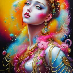 iv_a painting of a young woman, figurative art, an acrylic detailed painting, , brush strokes, paint drips and drabs and splatters by Harumi Hironaka, turquoise pink and yellow, james terrell art, trending on artstation, soft lines,intricate art by bastien lecouffe deharme and greg rutkowski