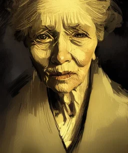 yaşlı bir kadının portresi, çiçekler, dramatik ışıklandırma, Van Gogh tarzı, Greg Rutkowski tarzı, Yoji Shinkawa tarzı, 4k, dijital sanat, konsept sanat, Artstation'da trendlere girmiş