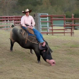 Pig riding a cowboy