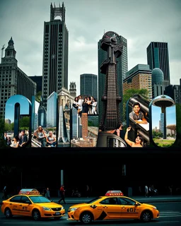 Prompt : A striking high-contrast, cinematic photo-style vertical collage that captures the essence of the City. Each letter of "CHICAGO" is represented by a dynamic and vibrant scene, with different iconic landmarks and moments in time. Grand buildings and Parks dominate the background, while smaller scenes such as bustling street life, yellow taxis, and people performing various activities fill the foreground. The overall mood is energetic and lively, with an emphasis on the vibrant spirit of