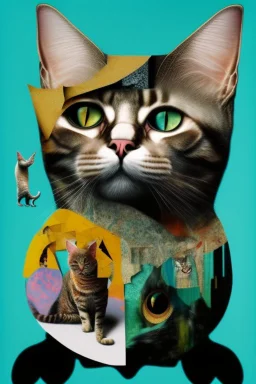 A cat, abstract and surrealism, collage of absurd art