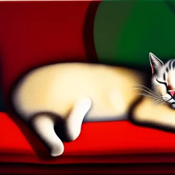 oil portrait of tricolor pattern Cat sleeping in a sofa by Julio Romero de Torres 8k