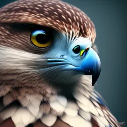 portrait of a falcon, feathers, extremely sharp detail, finely tuned detail, ultra high definition, 8k, unreal engine 5, ultra sharp focus, winter ambiance, forest background