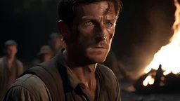 /imagine prompt: realistic, personality: [The scene transitions to a close-up shot of Joe, the film's protagonist. He stands tall and determined, his eyes filled with a burning passion for something more than his humble village life. The camera focuses on Joe's face, capturing every nuance of determination and grit. The lighting highlights the intensity in his eyes, reflecting his unwavering resolve. he is young man with weavy black hair and hazel eyes, hinting at the adventure that awaits him