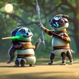 toddler Oogway holding a wooden rod, magical powers