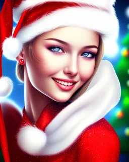 girl in Santa dress, close up portrait, Christmas, smiling