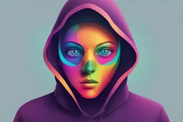 The logo of an app that has the face of a person in colorful hood masking their eyes