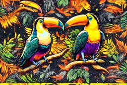 ink and paint of holo sizzle, arafed nonsense contradicting toucans in liminal space, double negative vibe, unnerving vibe, whimisical influence, grotesque vibe, ink and tint leak, minimal, brutalist, Aztec, drab and gray and orange and yellow