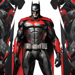 Futuristic Batman incredibly hyper-detailed black background red colors silver and black 8k digital artwork