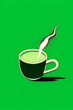 Monday: A cup of coffee with steam rising, like a rocket launching into a week of possibilities. (Style: Minimalist) (Mood: Energetic, Optimistic) (Lighting: Bright) (T-shirt design graphic, vector, contour, green background)