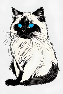 Birman Cat Breed clipart line art, half body short logo.