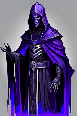 warlock, mask, robe, black and purple, tall, ominous, dark