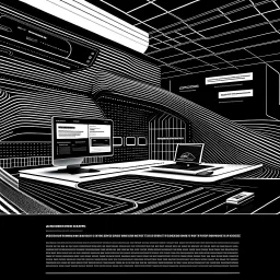 futuristische web-agentur website in weiß, schwarzer hintergrund, darstellung text als linien, wenige details, 3d, fotorealistisch