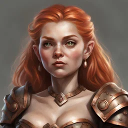 dnd, dwarf lady with copper coloured hair. realistic image.