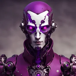 male crimson automaton with purple eyes