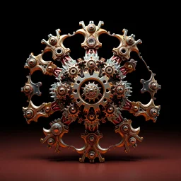 a julia set 3d fractal made of small metallic random color gears