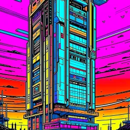 cyberpunk retro futuristic for comics skyscraper from far away