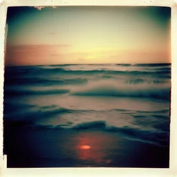 Photographic, Sea, soft waves, polaroid with damaged border, 1968, sunset