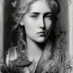 a young woman playing video games, Gustave Doré black and white illustration, beautiful eyes, beautiful face