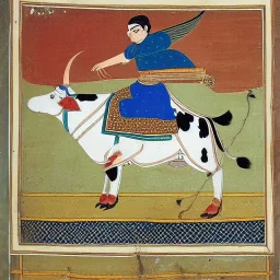 flying cow with wings indian mughal painting