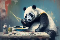 Panda eating chinesse paint art