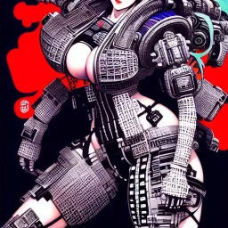 beautiful cyberpunk huge girl, hyper detailed, hyperdetailed, intricately detailed, illustration by <Katsushika Hokusai> <Yoji Shinkawa>,