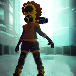 Lisa Simpson cyberpunk unreal engine character very detailed cinematic view,8k, glowing, sexy, beautiful, gasmask