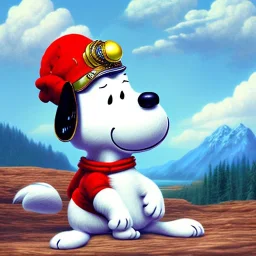 snoopy the dog, MOUNTAIN, STREAM, blue sky, clouds, hellow