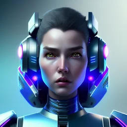 Droid cyber woman, rounded face, blue short hair, striped shirt, vibrant color, highly detailed, art stations, concept art, smooth, unreal engine 5, god rays, ray tracing, RTX, lumen lighting, ultra detail, volumetric lighting, 3d, finely drawn, high definition, high resolution.