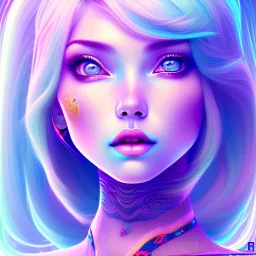 blue hair woman, purpurin, white shirt, tie, gradient color, BLUE, PINK, CYAN, neon, insanely detailed, 16k resolution, perfect eyes, cinematic smooth, intricate detail