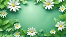 Beautiful spring nature background with lush green 3d flower chamomiles. Stylish modern creative floral wallpaper. Greeting or invitation card. Vector illustration