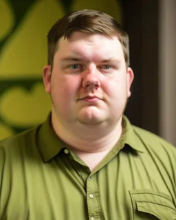 Portrait d'un jeune homme, ultra obèse; cheveux bruns et teint blanc, porte une chemise à carreaux de couleur vert olive. Ce jeune homme tient une planète entre les mains qu'il dévore, HD portrait, Artstation