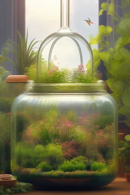 matte painting a glass jar terrarium filled with plants,concept art, digital art, sharp focus, trending on art station, illustration,digital painting ,