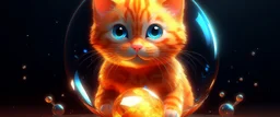 A cute adorable baby ginger cat made of crystal ball with low poly eye's surrounded by glowing aura, flamming sparkles highly detailed intricated concept art trending artstation 8k