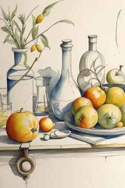 Splashy wet watercolour of a still life