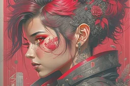 beautiful punk girl, hyper detailed, intricately detailed, illustration by <kilian eng> <Yoji Shinkawa>, darkred tones,