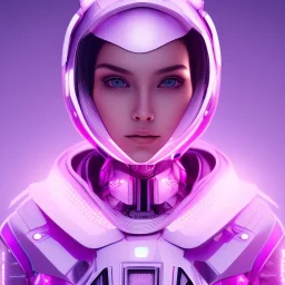 Cute girl in a robotic hijab suit,purple and pink backlight, orange lighting, profile