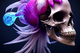 goddess close-up portrait skull with mohawk, ram skull, skeleton, thorax, x-ray, backbone, jellyfish phoenix head, nautilus, orchid, skull, betta fish, bioluminiscent creatures, intricate artwork by Tooth Wu and wlop and beeple. octane render, trending on artstation, greg rutkowski very coherent symmetrical artwork. cinematic, hyper realism, high detail, octane render, 8k