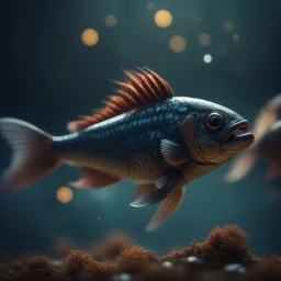 The fish sang a lullaby, And her spirit soared the sky..,bokeh like f/0.8, tilt-shift lens 8k, high detail, smooth render, down-light, unreal engine