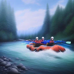 rafting down raging river, fine pen, spray paint