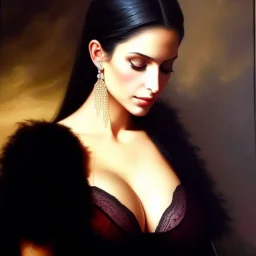 portrait of beautiful busty Sara Pezzini painting by azpiri,Brom, oil on canvas, cinematic composition, extreme detail,fit full head inside picture