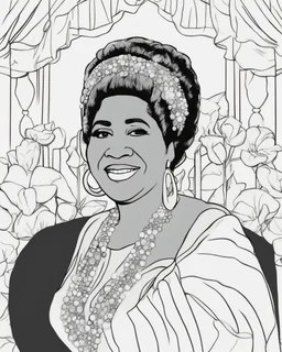 Outline art for coloring pages with ARETHA FRANKLIN , white background, sketch style, only use black outline, white background, no shadows and well and clear outline , white background, sketch style, only use black outline, white background, no shadows and well and clear outline