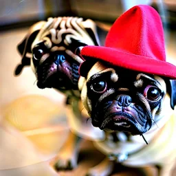 pug puppy wearing a hat